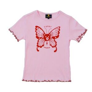 Teddy Fresh Pink Bear Butterfly Pointelle Tee